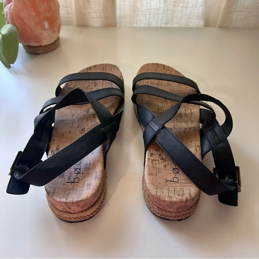 b.o.c. Black Strappy Cork Footbed Sandals Women’s 9 - Picture 3 of 4
